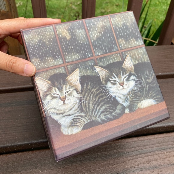 Vintage Cats on a Rainy Day Keepsake Storage Box Decor Gift Bob’s Boxes 6”x6”x6” - Picture 9 of 13